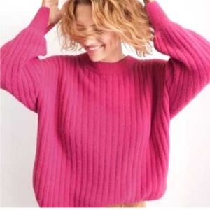 Aerie Soft Buttercream Ribbed Knit Oversized Slouchy Sweater Cosmic Pink Size S